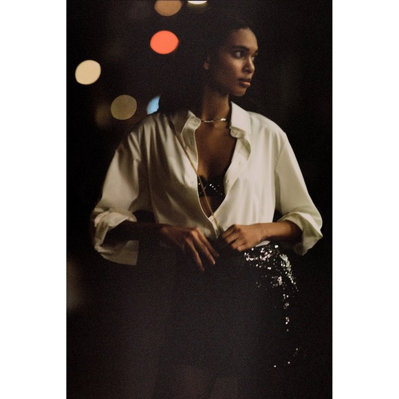 Anthropologie Dresses & Skirts - Mare Mare Twofer White Button Down Black Sequin Skirt Combo Mini Dress